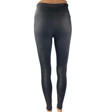 Spanx Black Faux Leather Mid Rise Skinny Fitness Workout Gym Leggings Pants Sz S