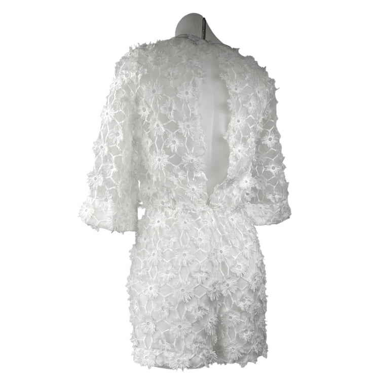 H&M White 3D Floral 3/4 Sleeve Embroidered Mesh Bridal Romper Shorts Size 2