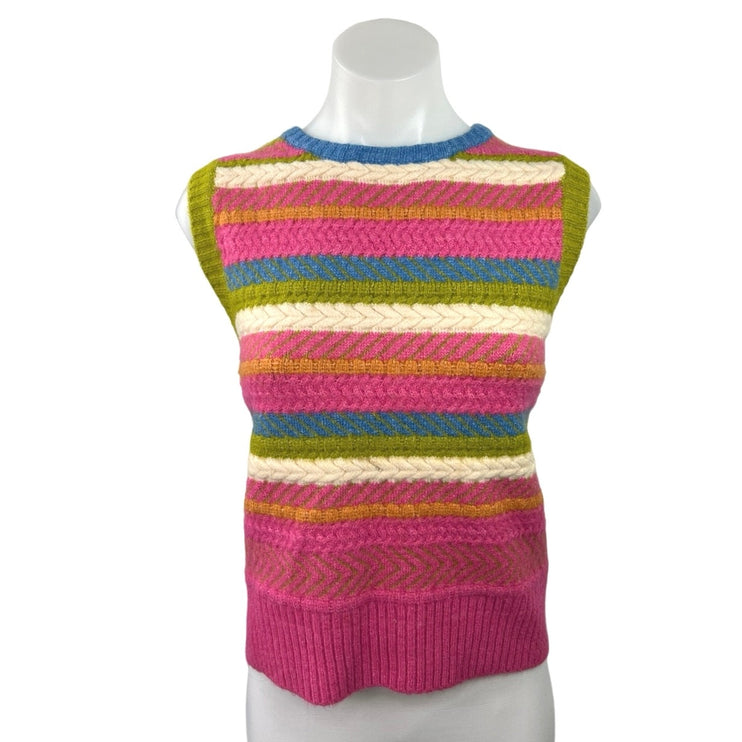 FRNCH PARIS Wendy Multicolor Striped Crew Neck Sleeveless Knit Sweater Vest Sz S