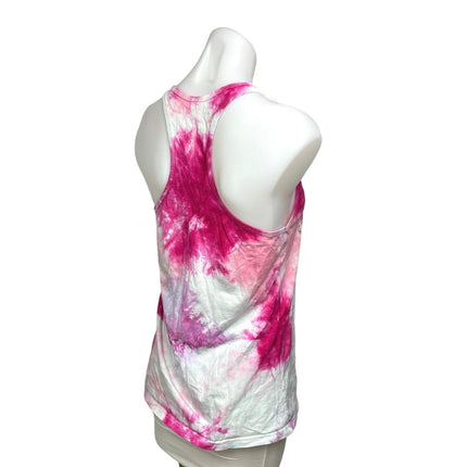 American Apparel Pink White Tie Dye Scoop Neck Racer Back Activewear Tank Top L