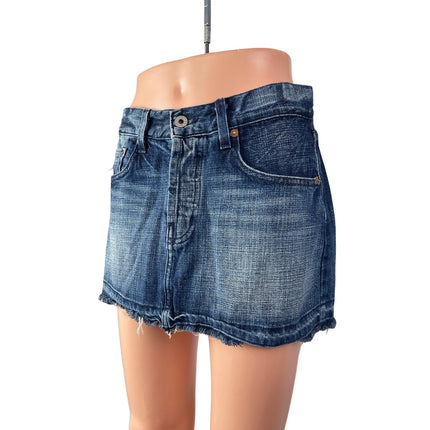 Chip & Pepper Women's Blue Medium Wash Raw Hem Frayed Mini Denim Jean Skirt 26