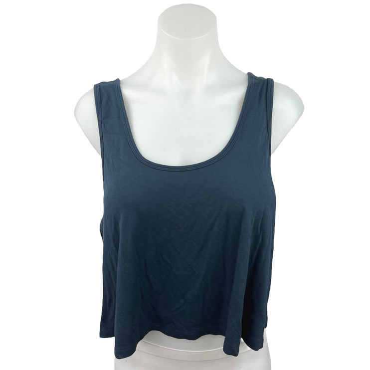 Fabletics Navy Blue Scoop Neck Sleeveless Boxy Activewear Gym Crop Tank Top Sz M