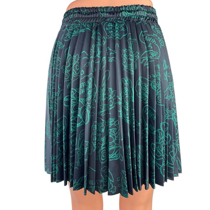 Moncler Green Black Pleated Graphic High Waisted Drawcord A Line Mini Dress M