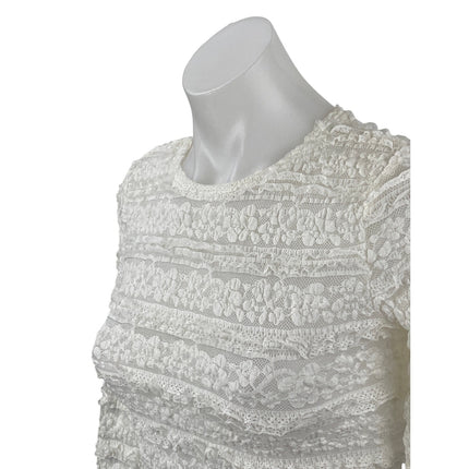 Edikted Women's White Floral Lace Long Sleeve Crew Neck Cropped Blouse Top Sz S