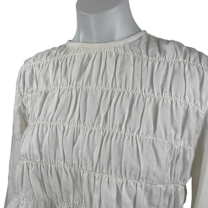 Neem Women's White Long Sleeve Smocked Mock Neck Peplum Blouse Top Size XS/S