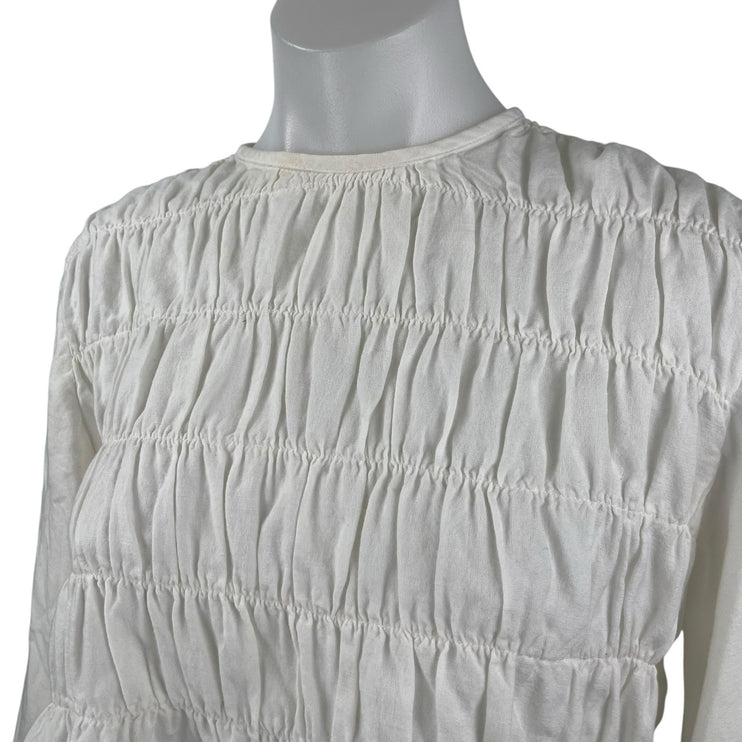 Neem Women's White Long Sleeve Smocked Mock Neck Peplum Blouse Top Size XS/S