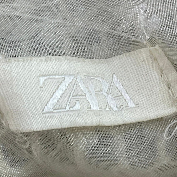 Zara Women's Silver Beaded Embellished Mesh Bow Tie Boho Tote Handbag Size OS