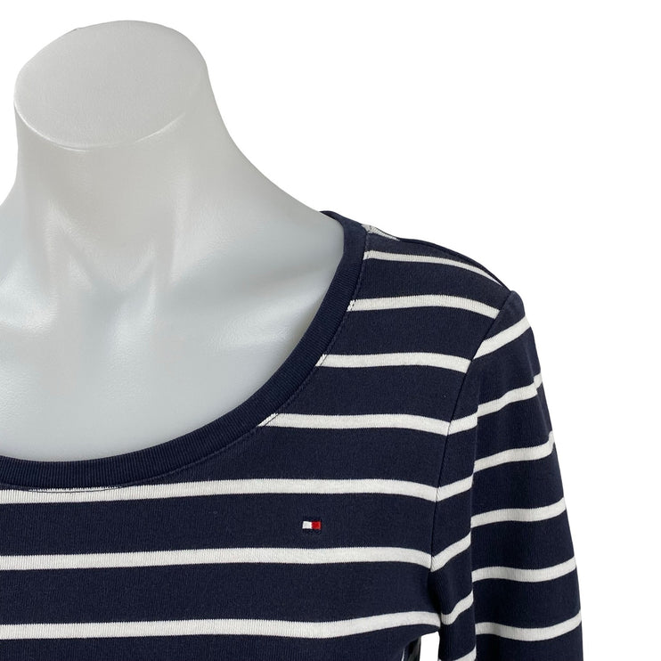 Tommy Hilfiger Women's Navy Blue Striped Logo Long Sleeve T Shirt Tee Top Size S