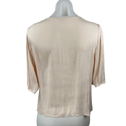 BB Dakota Steve Madden Cream Half Sleeve V Neck Button Front Blouse Top Size M