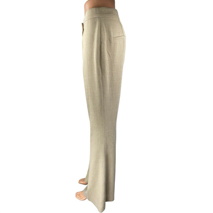 H&M Beige High Rise Pleated Flared Bootcut Bell Bottom Trousers Pants Size 6