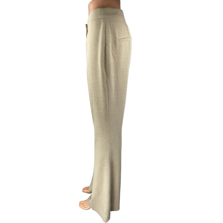 H&M Beige High Rise Pleated Flared Bootcut Bell Bottom Trousers Pants Size 6