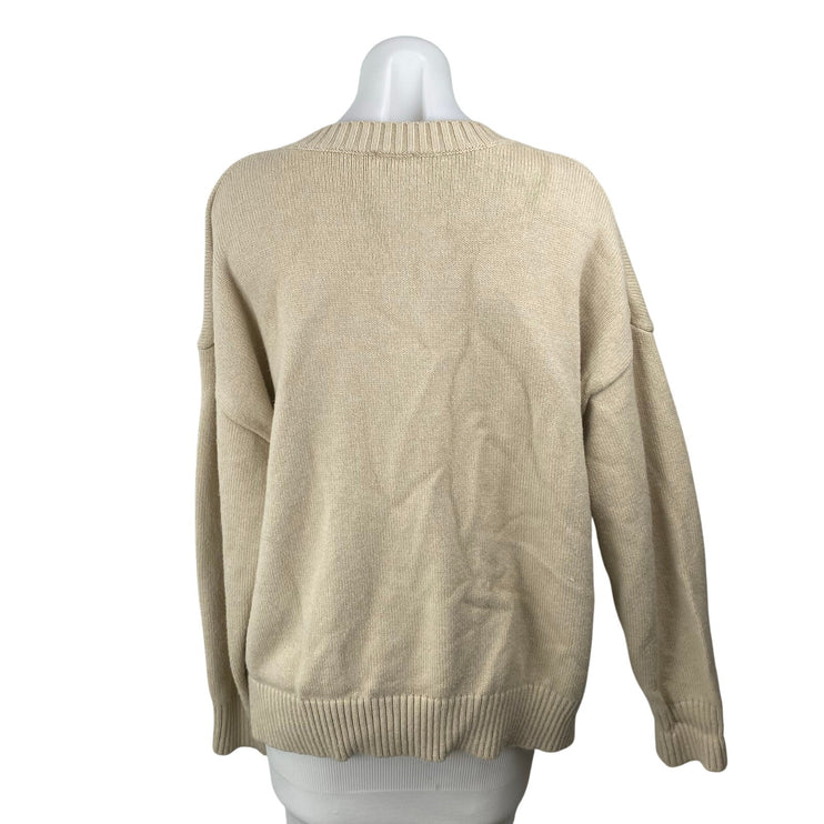 Le Lis Women's Beige New York Long Sleeve Crew Neck Oversized Sweater Top Size M