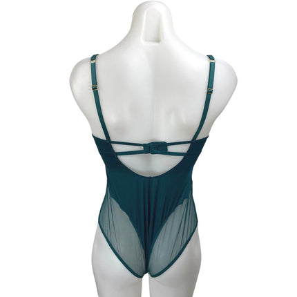 Victoria's Secret Green Crisscross Corset Mesh Lingerie Teddy Bodysuit Size M