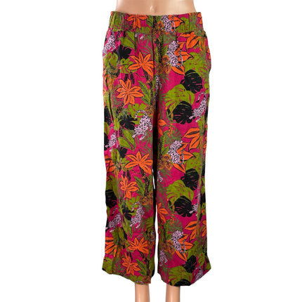 C&C California Pink 100% Linen Tropical Hawaiian Wide Leg Trousers Pants Size S