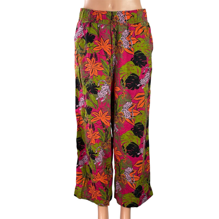 C&C California Pink 100% Linen Tropical Hawaiian Wide Leg Trousers Pants Size S