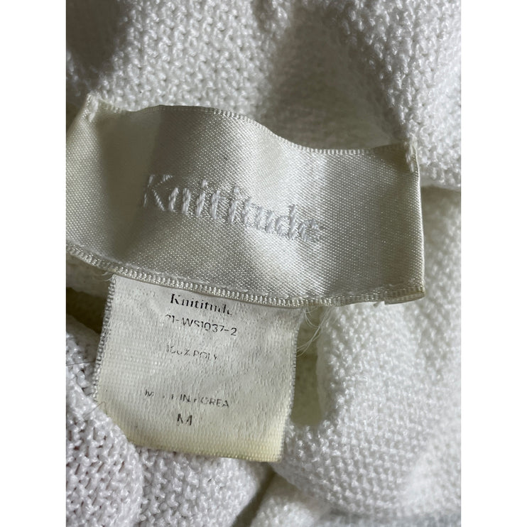 Knititude Women's White Knit Sleeveless Deep V Neck Slit Tank Midi Dress Size M