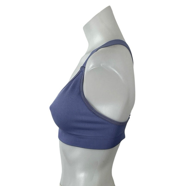 Alo Yoga Blue Ribbed Knit Cross Back Workout Athletic Sports Bra Crop Top Size S