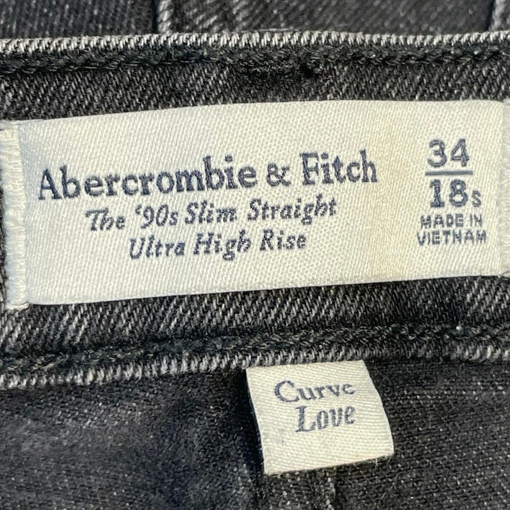 Abercrombie & Fitch The 90s Slim Straight High Rise Black Denim Jeans Size 34