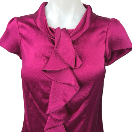 Classiques Entier Purple 100% Silk Ruffle Short Sleeve Shirt Blouse Top Size S