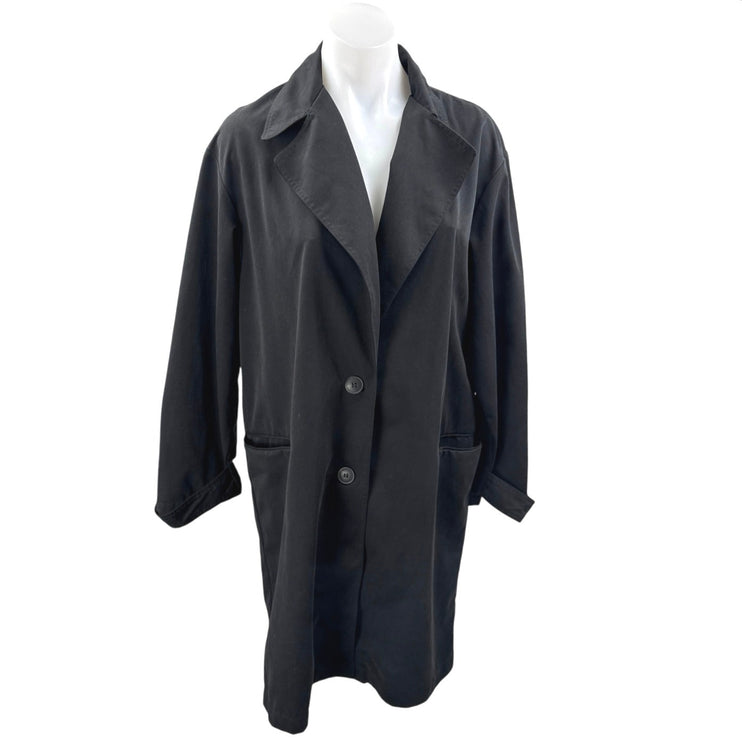 Zara Women's Black Long Sleeve Collared Button Up Trench Coat Jacket Size S