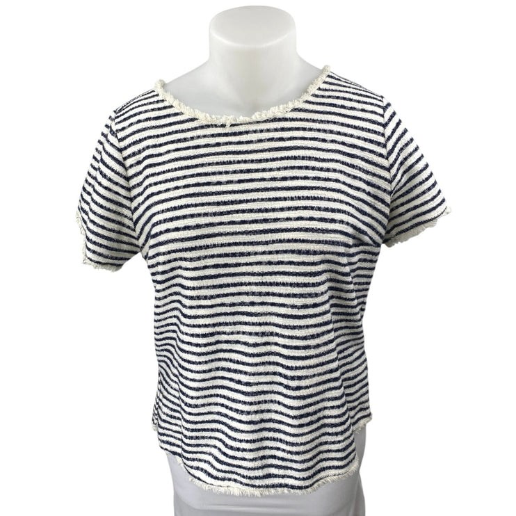 Green Envelope White Blue Striped Knit Short Sleeve Fringe T-Shirt Top Size 1X
