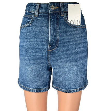 NEW Zara Women's Blue High Waisted Boyfriend Mini Denim Jean Shorts Size 32