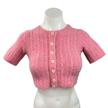 Tach Clothing Pink Cable Knit Crew Neck Button Down Sweater Crop Top Size XS