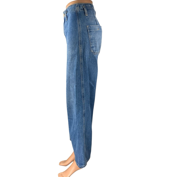 Zara Women's Blue High Waisted Wide leg Baggy Palazzo Denim Jeans Pants Size 4