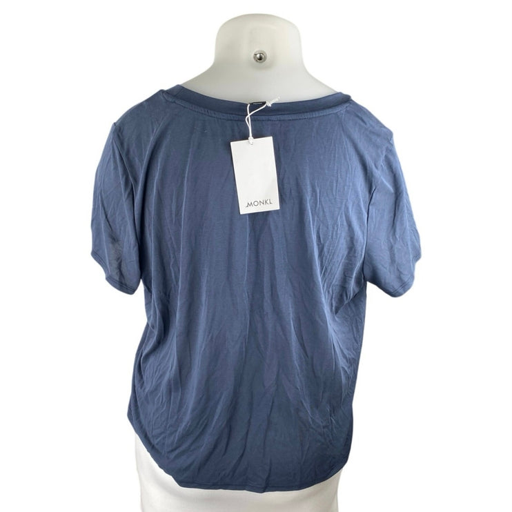 NEW Monki Women's Blue Crewneck Short Sleeve Casual Crop Tee T-shirt Top Sz XXL