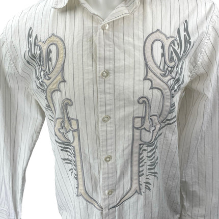 Southpole Men's White Embroidered Stripe Long Sleeve Button Up Dress Shirt Top L