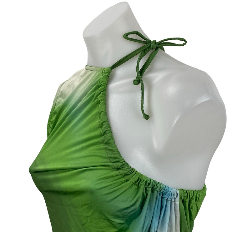 Gimaguas Lanka Green Yellow Asymmetric Sleeveless Cami Tie Tank Top Size L