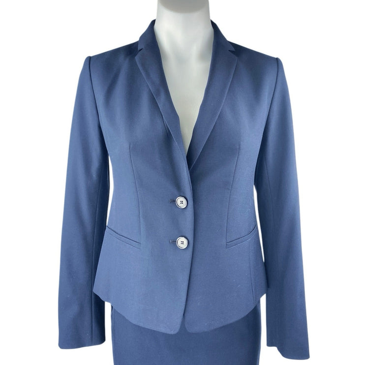 Ann Taylor Women's Blue Button Collar Blazer & Mini Pencil Skirt 2Pc Set Size 0