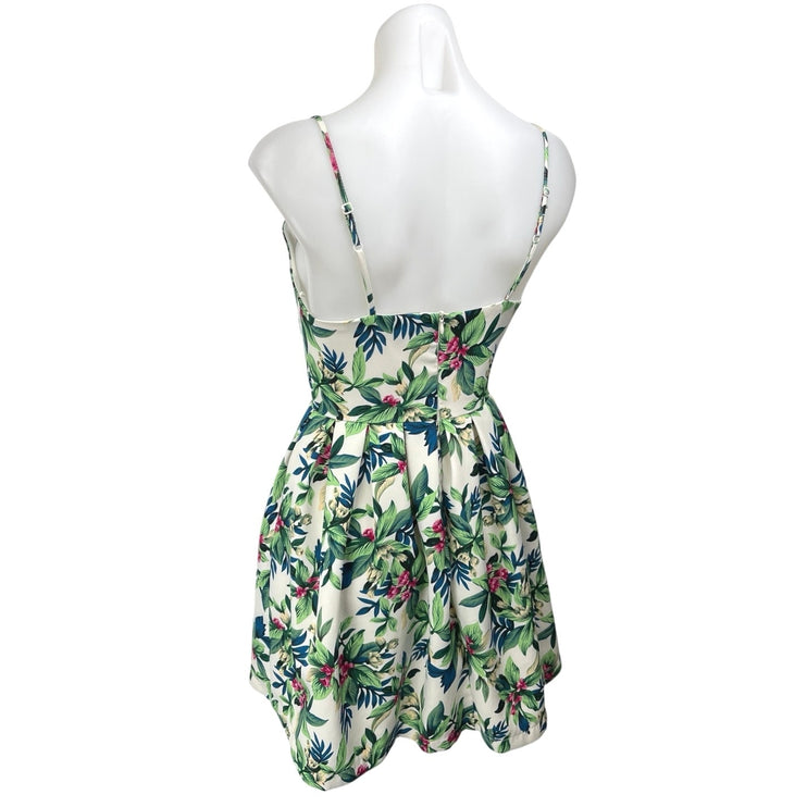 Paper Crane Green Floral Sleeveless Spaghetti Strap Mini Fit & Flare Dress Sz S