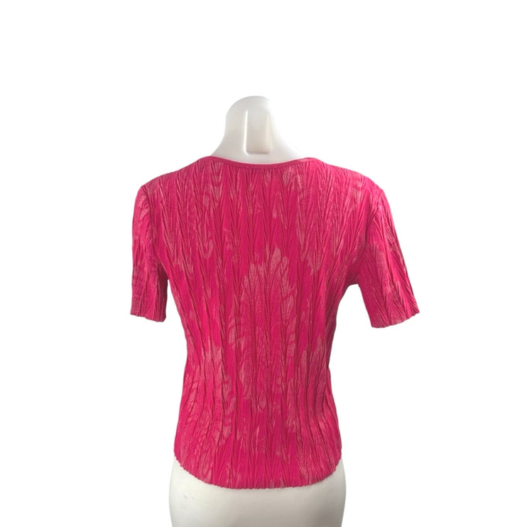 Zara Pink Plisse Textured Crew Neck Short Sleeve Basic Tee T-Shirt Blouse Top S