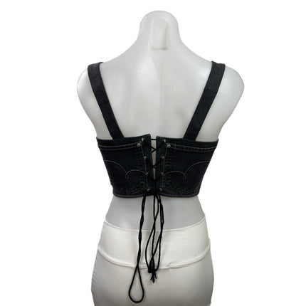 Maria Jovrea Black Lace Up Sleeveless Longline Corset Bustier Crop Top Size S