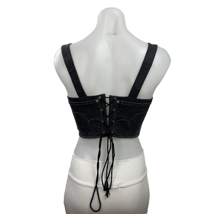 Maria Jovrea Black Lace Up Sleeveless Longline Corset Bustier Crop Top Size S
