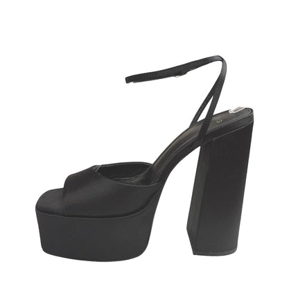 MNG Mango Women's Black Platform Ankle Strap High Heels Maxi Sandals Size 7.5