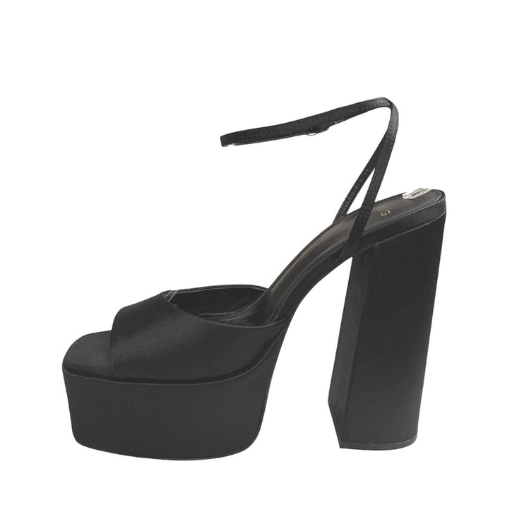 MNG Mango Women's Black Platform Ankle Strap High Heels Maxi Sandals Size 7.5