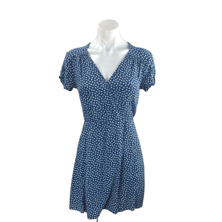 & Other Stories Blue Floral Short Sleeve V Neck Wrap A Line Mini Dress Size 4