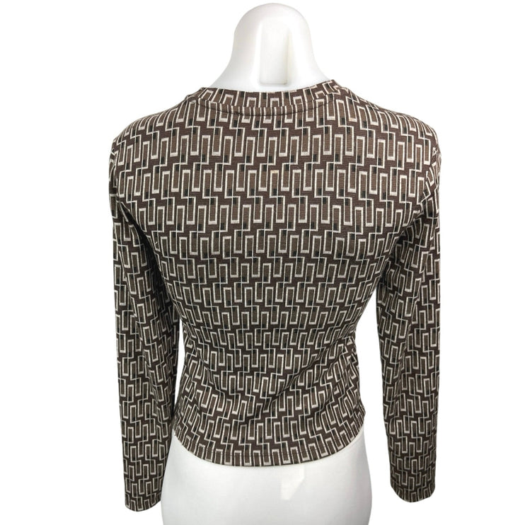 Zara Brown Geometric Crew Neck Knit Long Sleeve Pullover Sweater Top Size S