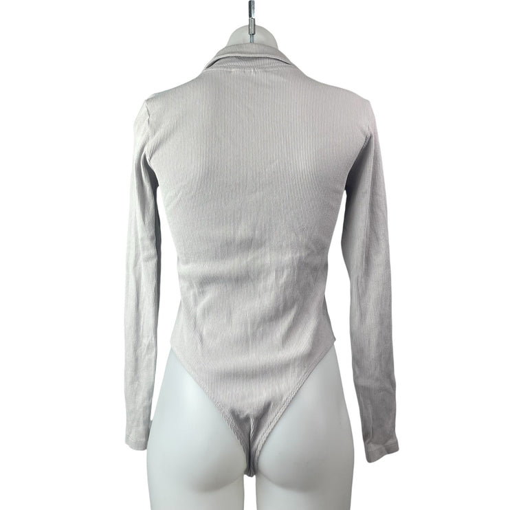 Collusion Gray Long Sleeve Ribbed Knit Thong Collared Polo Bodysuit Top Size 8