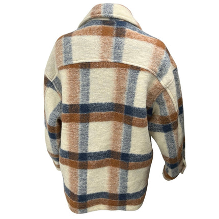 Zara Women's Multicolor Plaid Check Gold Button Oversized Blazer Coat Jacket S