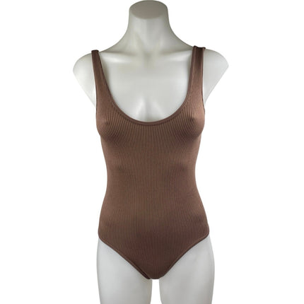 Zara Women's Brown Rib Knit Sleeveless Scoop Neck Bodysuit Tank Top Size XS-S