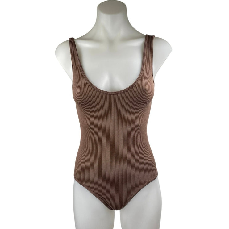 Zara Women's Brown Rib Knit Sleeveless Scoop Neck Bodysuit Tank Top Size XS-S