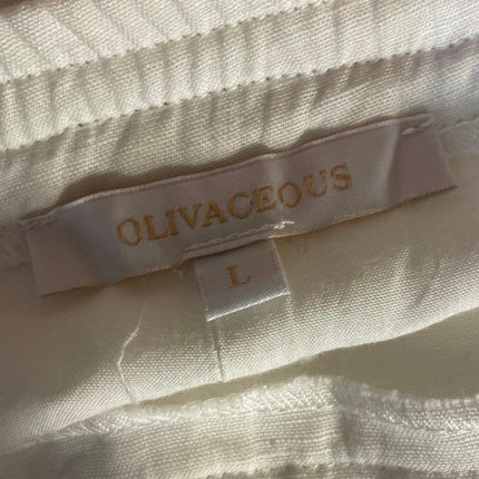 Olivaceous White Linen Cowrie Shell Drawstring Ruffle Wide Leg  Summer Shorts L