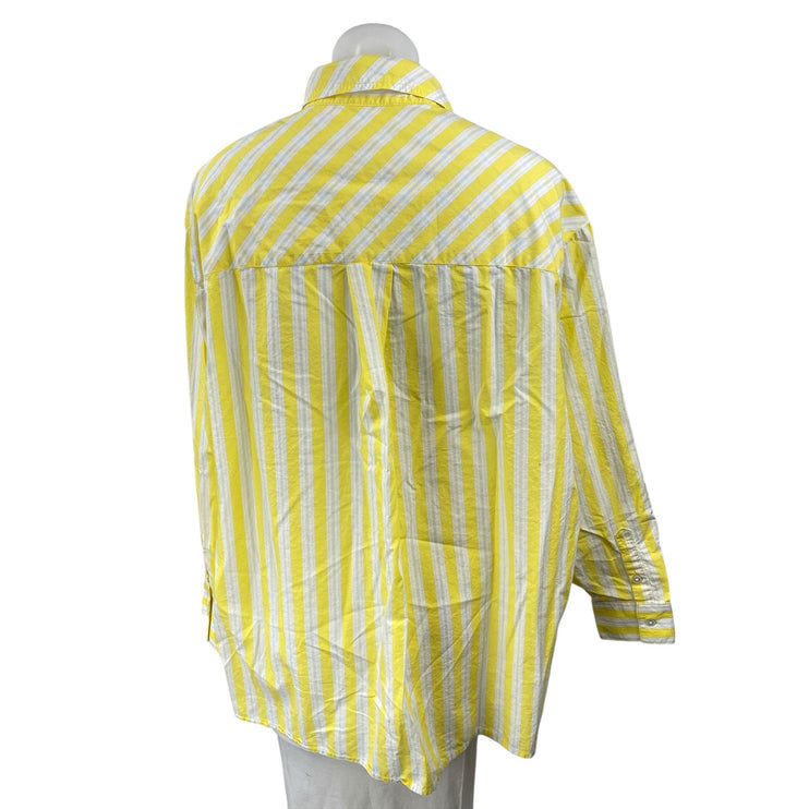 Aerie Women's Yellow Striped Poplin Long Sleeve Button Down Shirt Top Size XS