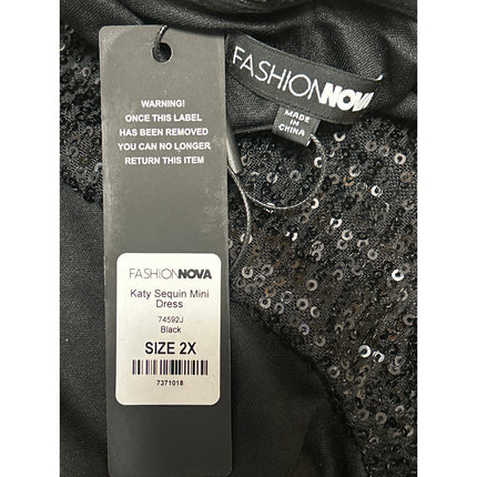 NEW Fashion Nova Katy Black Sequin Strapless Tube Bandeau Bodycon Mini Dress XXL