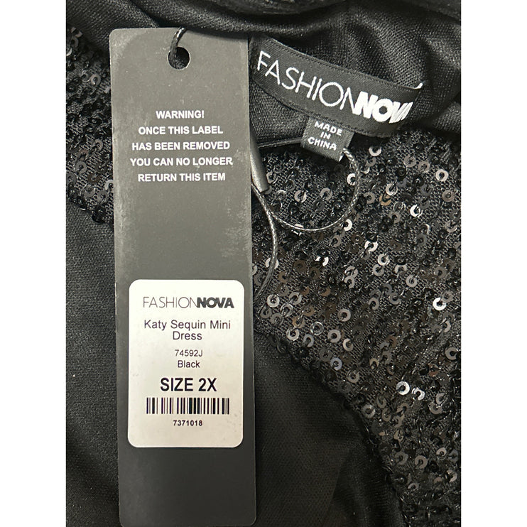 NEW Fashion Nova Katy Black Sequin Strapless Tube Bandeau Bodycon Mini Dress XXL