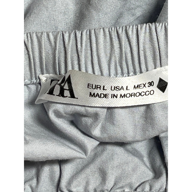 Zara Womens Gray Drawstring Elastic Waist Button Down Mini A-Line Skirt Size L