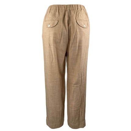 Free People Women's Tan Linen Elastic High Waist Crop Tapered Trousers Pants XS